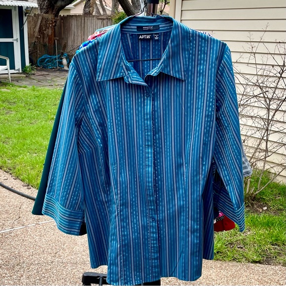 Blue striped essential shirt, 3/4-length sleeves - Picture 1 of 4